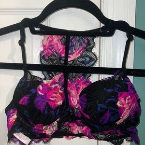 Victoria's Secret Black and Pink Lace Bralette